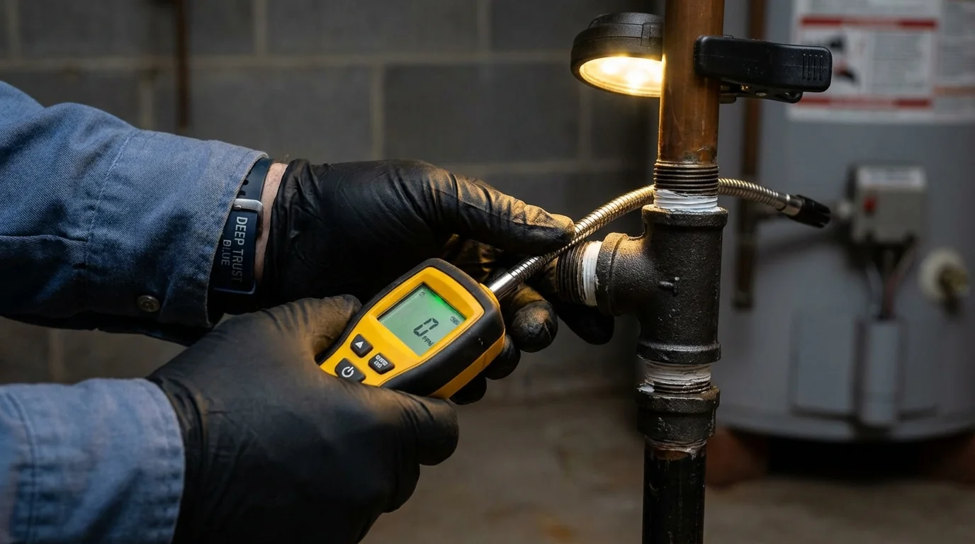 Gas leak detection with electronic sniffer by Johns Plumbing LLC in Dillonvale