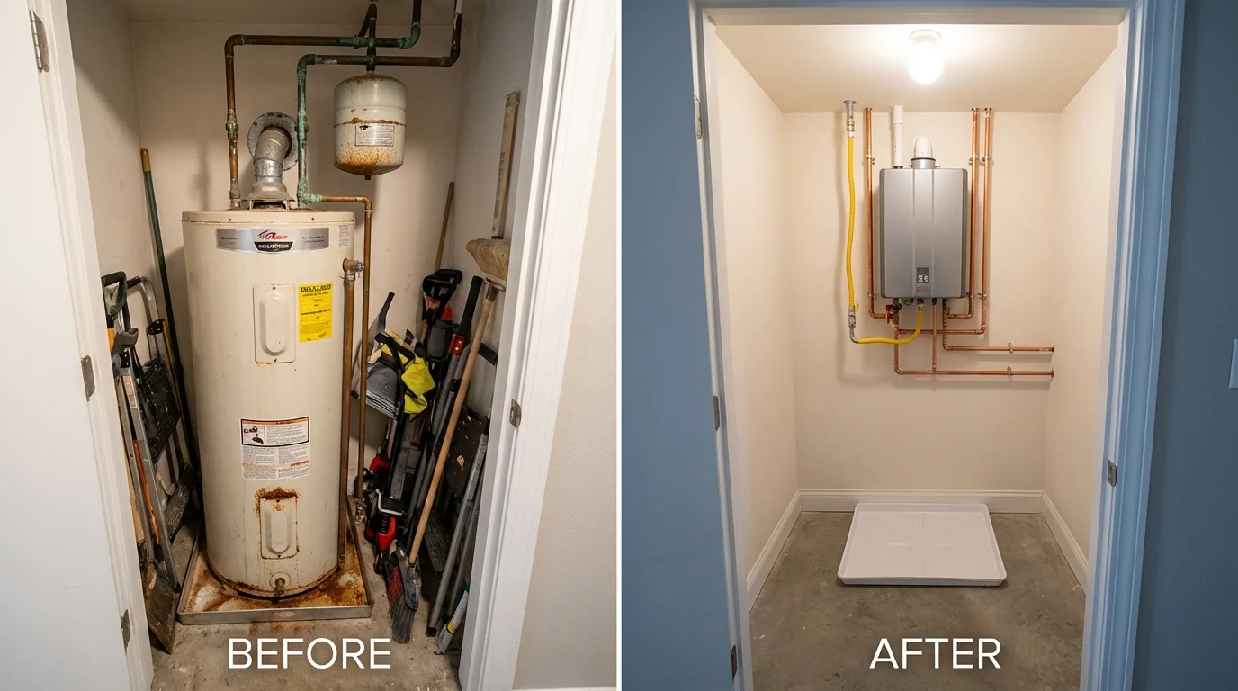 Tank water heater versus wall-mounted tankless unit comparison for Dillonvale, OH homeowners